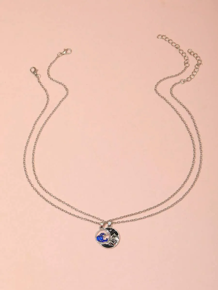 15198 1b-034 Set Collar pareja sol & colgante de luna 2 piezas