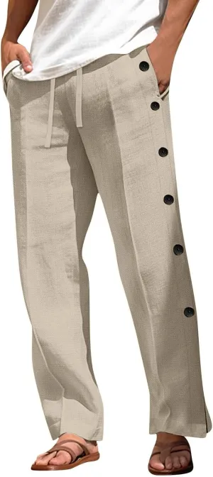 2025 Men's Casual Loose and Comfortable Casual Pants Cotton Linen Buttons Pants