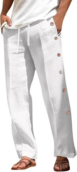 2025 Men's Casual Loose and Comfortable Casual Pants Cotton Linen Buttons Pants