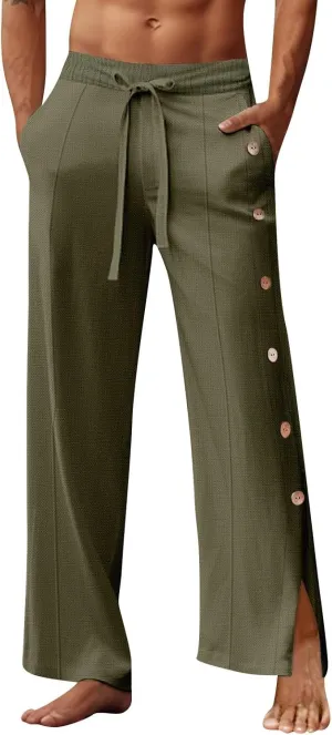 2025 Men's Casual Loose and Comfortable Casual Pants Cotton Linen Buttons Pants