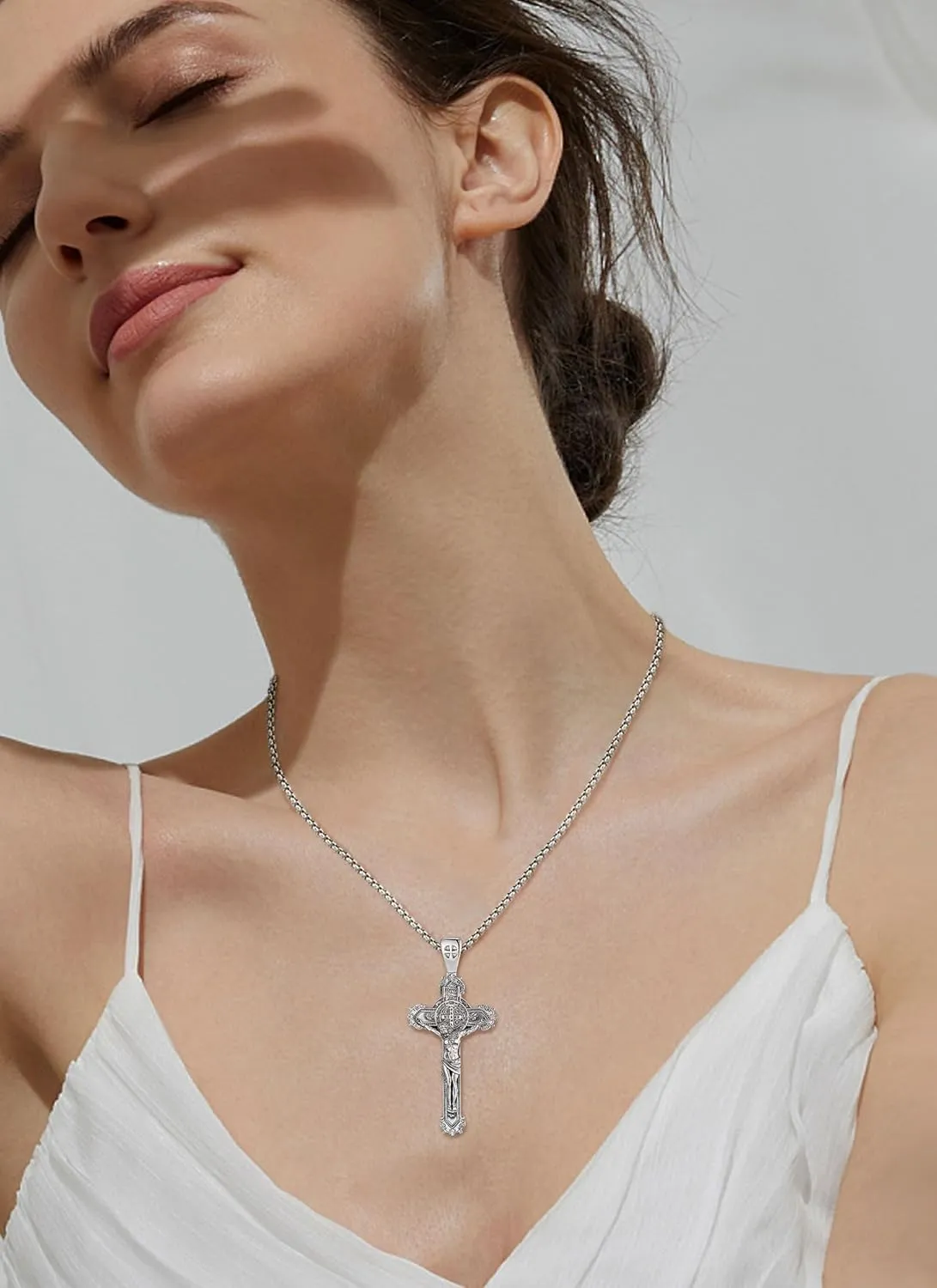 AEONSLOVE 925 Sterling Silver Saint Benedict/St Michael/Cruz de Caravaca Pendant Necklace Religious Gifts for Women Men