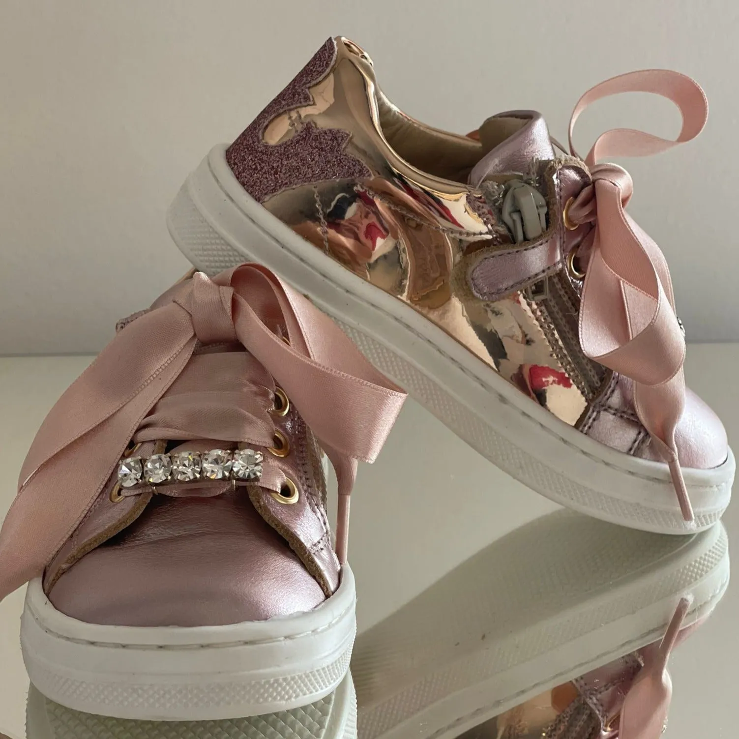 ANDANINES Sneakers rosa e oro con plantare anatomico