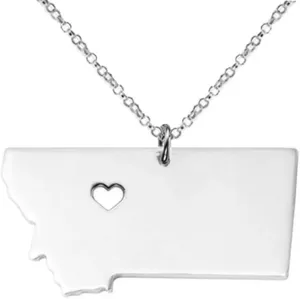 Art Attack Stainless Steel I Love Montana Necaklce, Yellowstone Big Sky Country Treasure State Grizzlies Bobcats Heart Pendant (Silver)