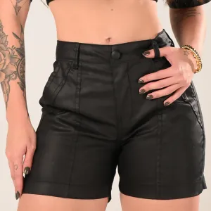 Bermuda Encerada Meia Coxa Bolso Faca Preta Amsterdã - RX002001PTA