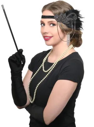 Black and Silver Deluxe Gatsby 5 Piece Costume Accessory Set
