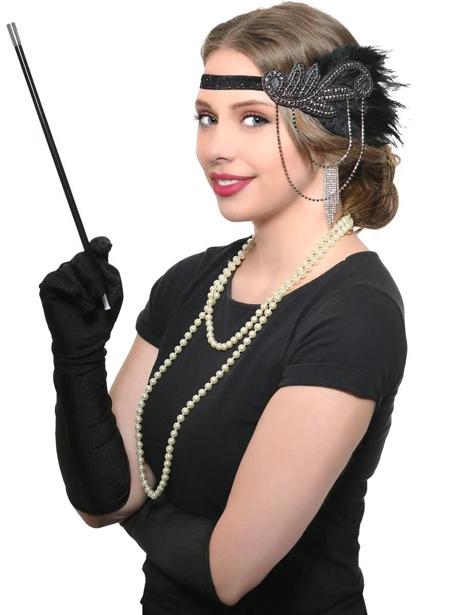 Black and Silver Deluxe Gatsby 5 Piece Costume Accessory Set