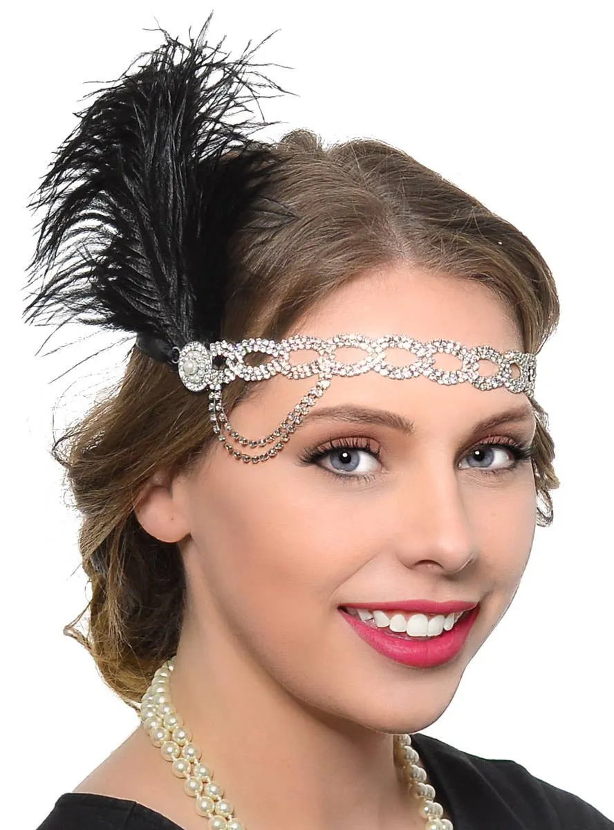 Black Feather and Rhinestones Deluxe Gatsby Costume Set
