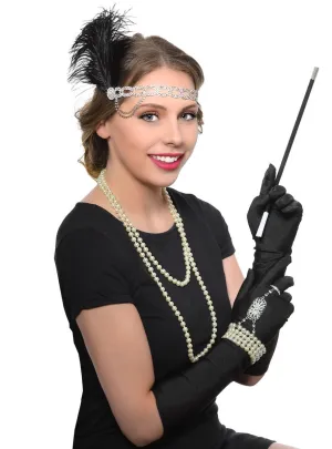 Black Feather and Rhinestones Deluxe Gatsby Costume Set