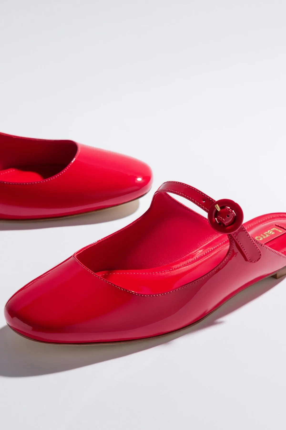 Blair Flat Mule In Scarlet Patent Leather
