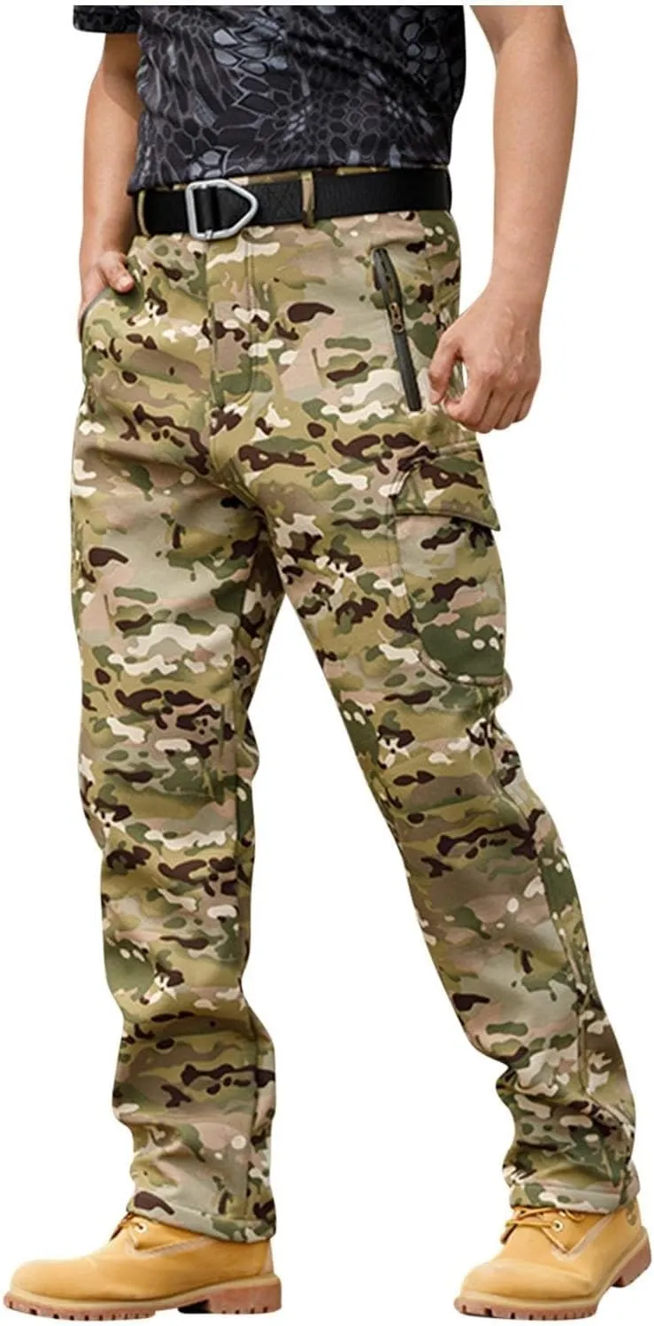 Cargo Pants for Men - Waterproof Winter Warm Fleece Lined Tactical Pants with Zipper Pockets