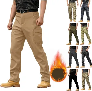 Cargo Pants for Men - Waterproof Winter Warm Fleece Lined Tactical Pants with Zipper Pockets