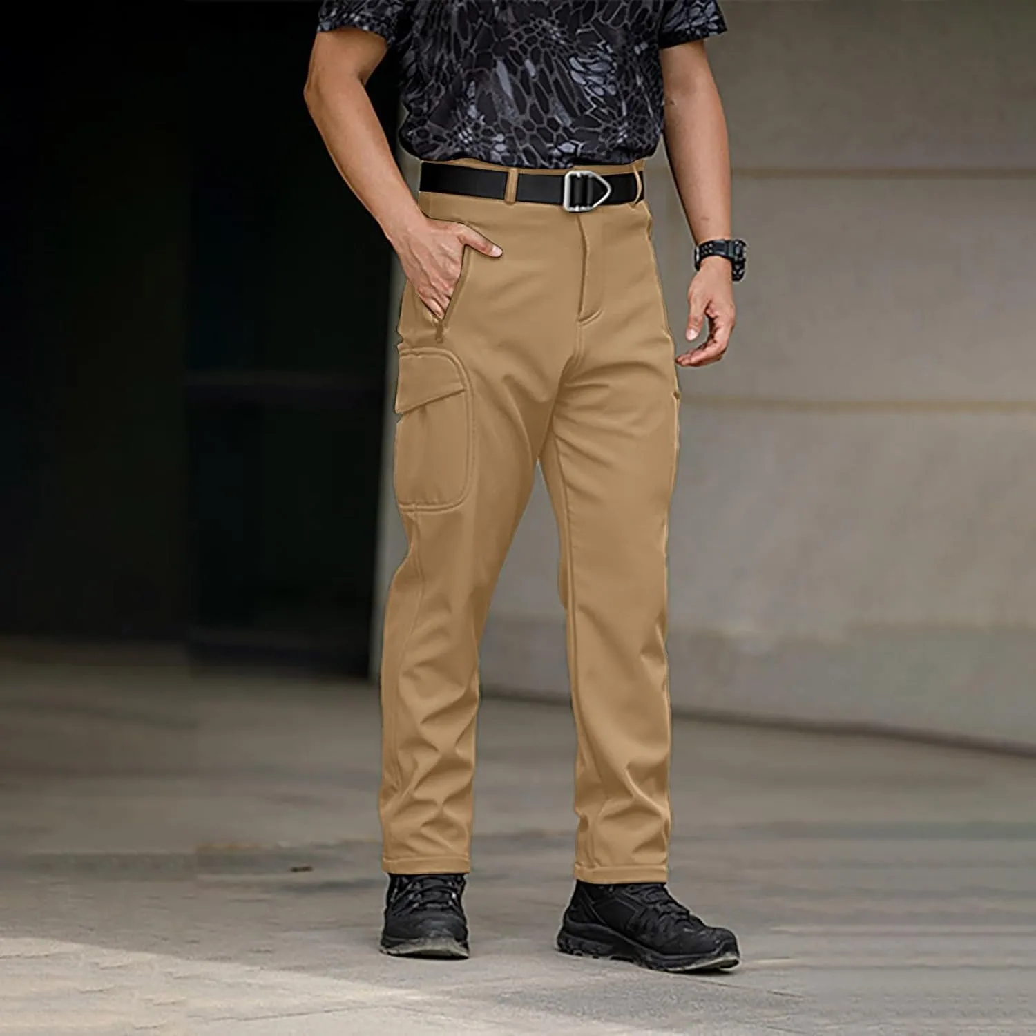 Cargo Pants for Men - Waterproof Winter Warm Fleece Lined Tactical Pants with Zipper Pockets