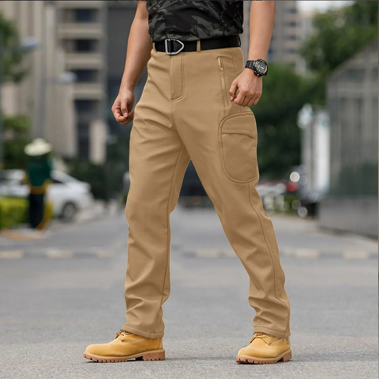 Cargo Pants for Men - Waterproof Winter Warm Fleece Lined Tactical Pants with Zipper Pockets