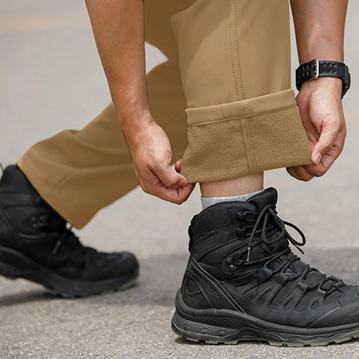 Cargo Pants for Men - Waterproof Winter Warm Fleece Lined Tactical Pants with Zipper Pockets