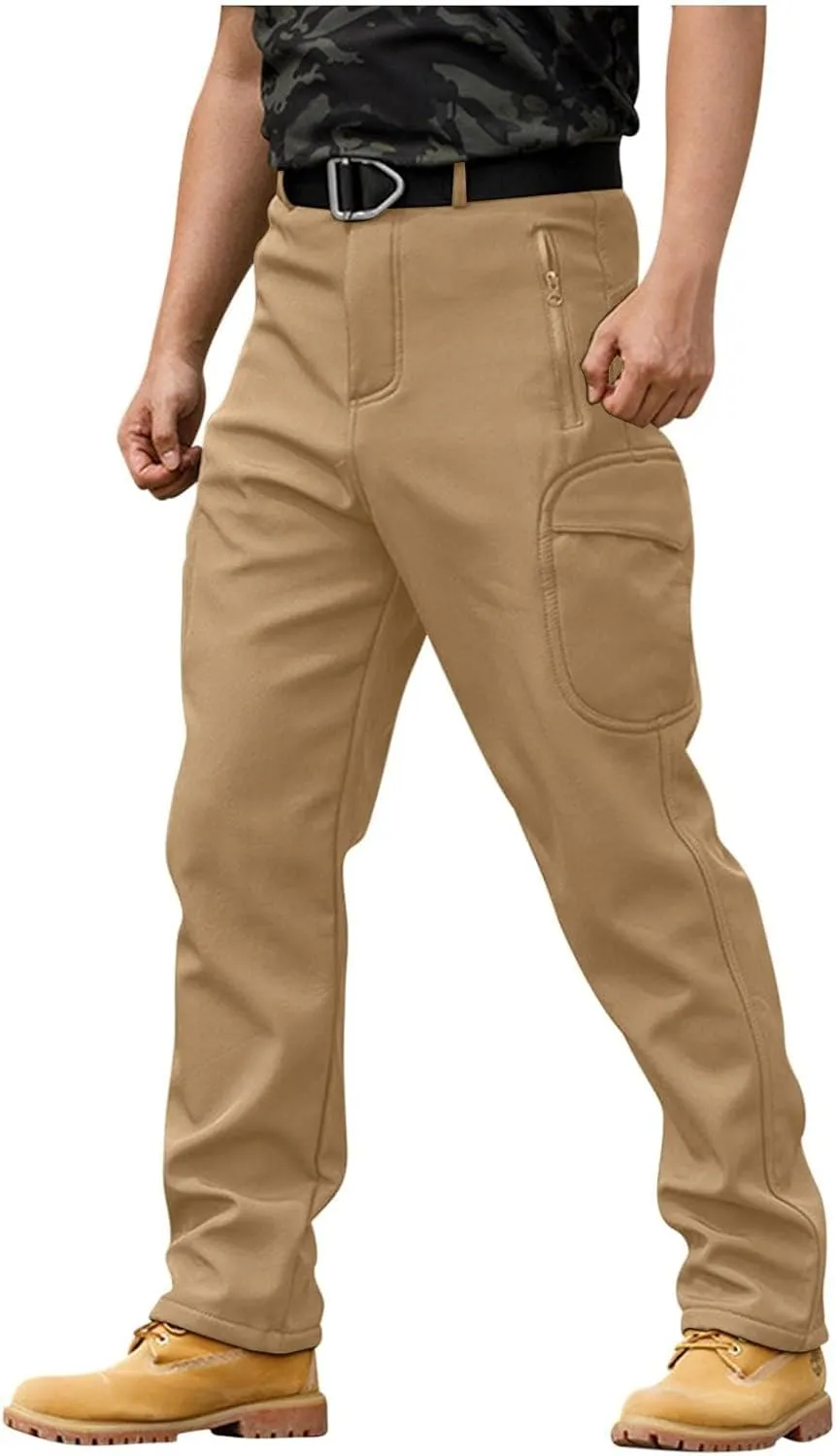 Cargo Pants for Men - Waterproof Winter Warm Fleece Lined Tactical Pants with Zipper Pockets