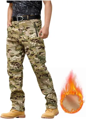 Cargo Pants for Men - Waterproof Winter Warm Fleece Lined Tactical Pants with Zipper Pockets