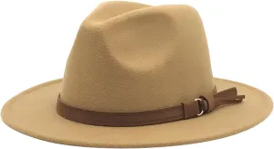 Classic Fedora Hats for Women Lady Wide Brim Panama Hat with Belt Buckle Cowboy Hats for Men