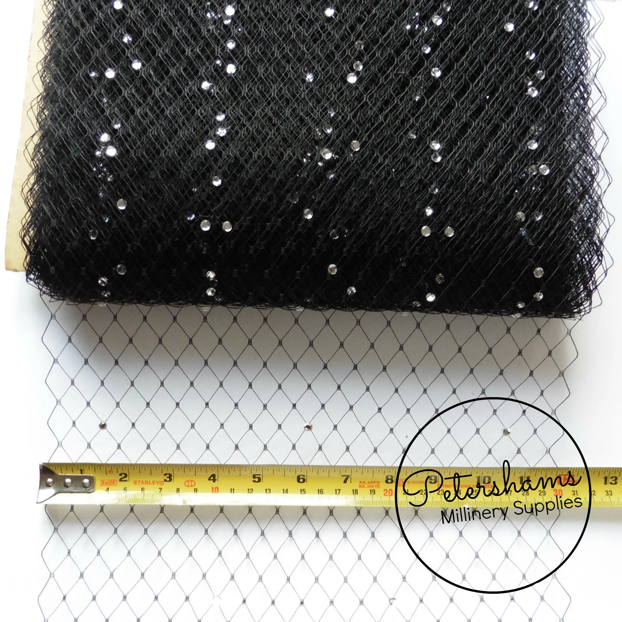 Diamante English Merry Widow Veiling, 30cm (12") Wide - 1m