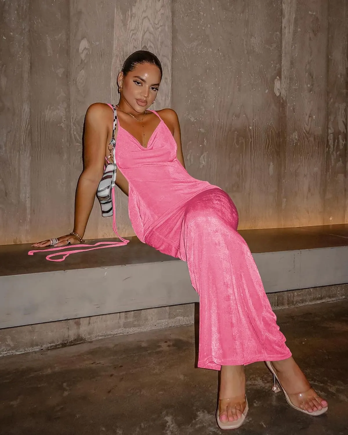 Doweha Women Backless Cowl Neck Cocktail Going Out Dress Halter Slip Long Semi Formal Party 2025 Spring Summer Maxi Dress