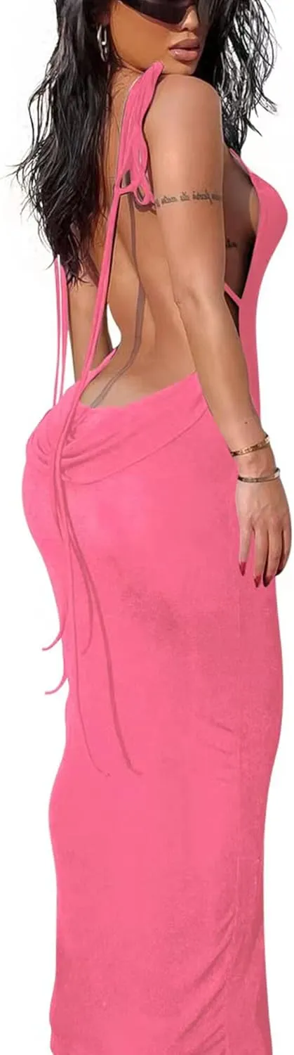Doweha Women Backless Cowl Neck Cocktail Going Out Dress Halter Slip Long Semi Formal Party 2025 Spring Summer Maxi Dress