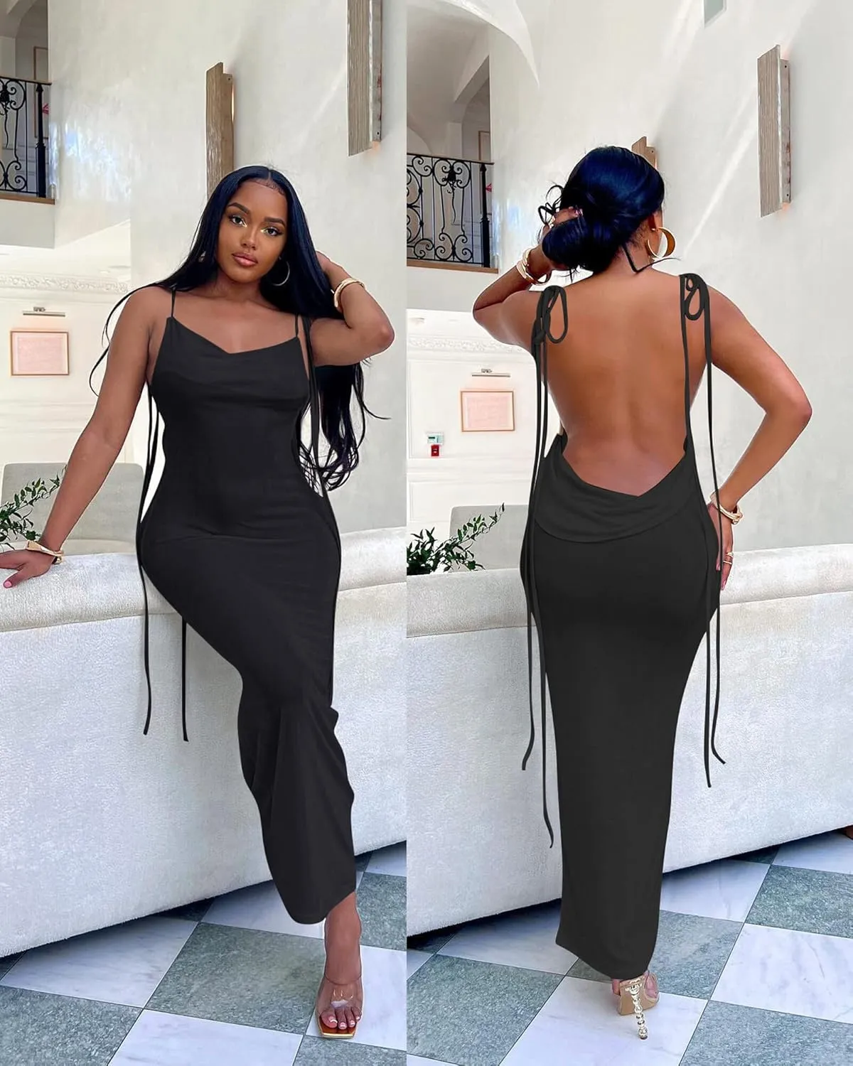 Doweha Women Backless Cowl Neck Cocktail Going Out Dress Halter Slip Long Semi Formal Party 2025 Spring Summer Maxi Dress