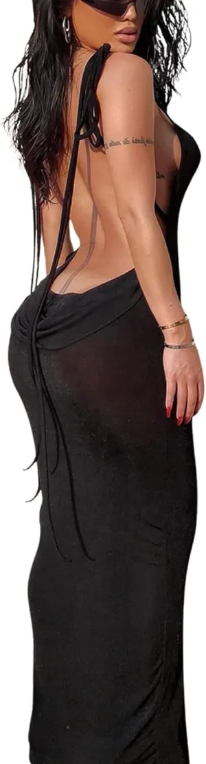Doweha Women Backless Cowl Neck Cocktail Going Out Dress Halter Slip Long Semi Formal Party 2025 Spring Summer Maxi Dress