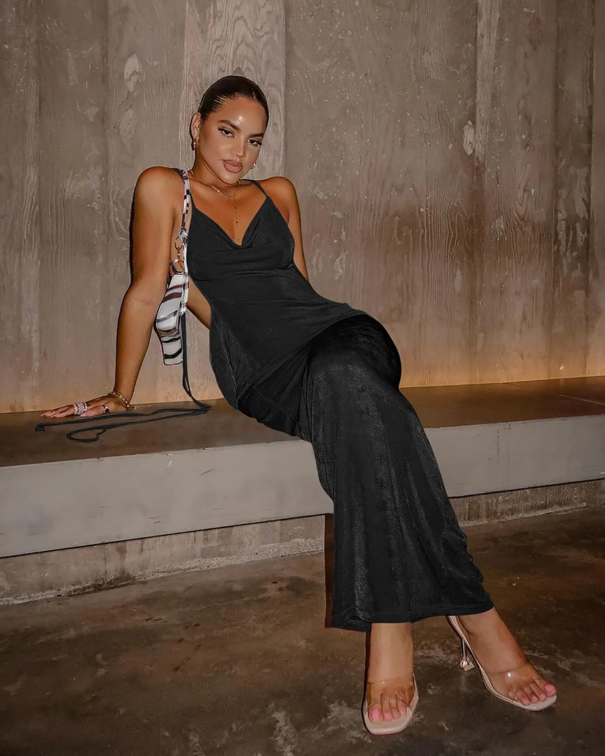 Doweha Women Backless Cowl Neck Cocktail Going Out Dress Halter Slip Long Semi Formal Party 2025 Spring Summer Maxi Dress
