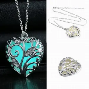 Glowing Luminous Vintage Hollow Necklace Silver Color Glow In The Dark Pendant Necklaces Tree Leaf collares For Girls Women