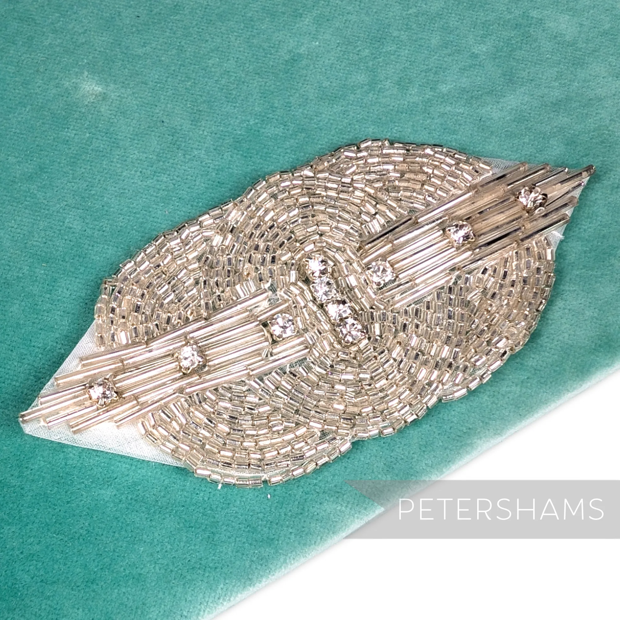 Heavily Beaded Silver Sew-on Motif with Diamantes