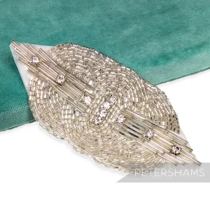 Heavily Beaded Silver Sew-on Motif with Diamantes