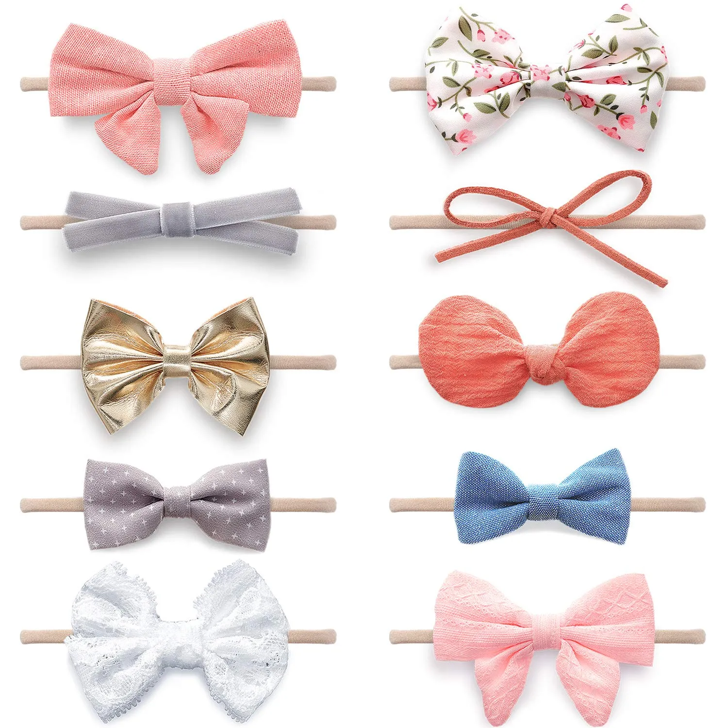 KiddyCare Baby Hair Accessories | Elastic Headbands, Bows, and Lazos Para Bebes | 10 Piece Assortment for Newborns and Girls