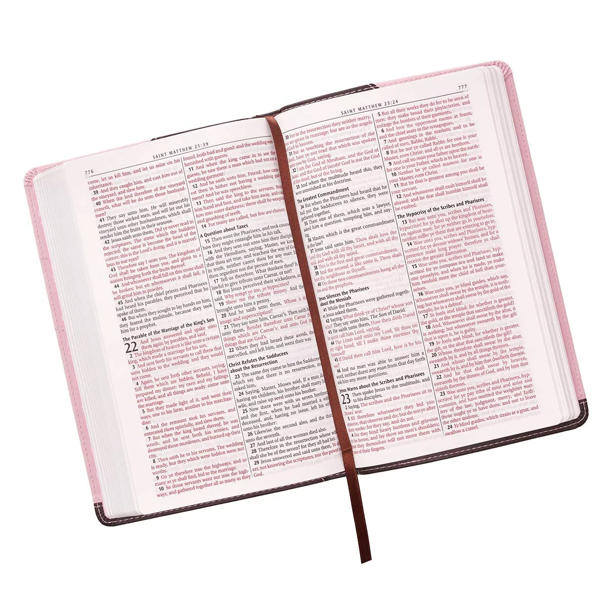 KJV BIBLE BROWN PINK FAUX LEATHER  DELUXE GIFT BIBLE RED LETTER EDITION RIBBON MARKER