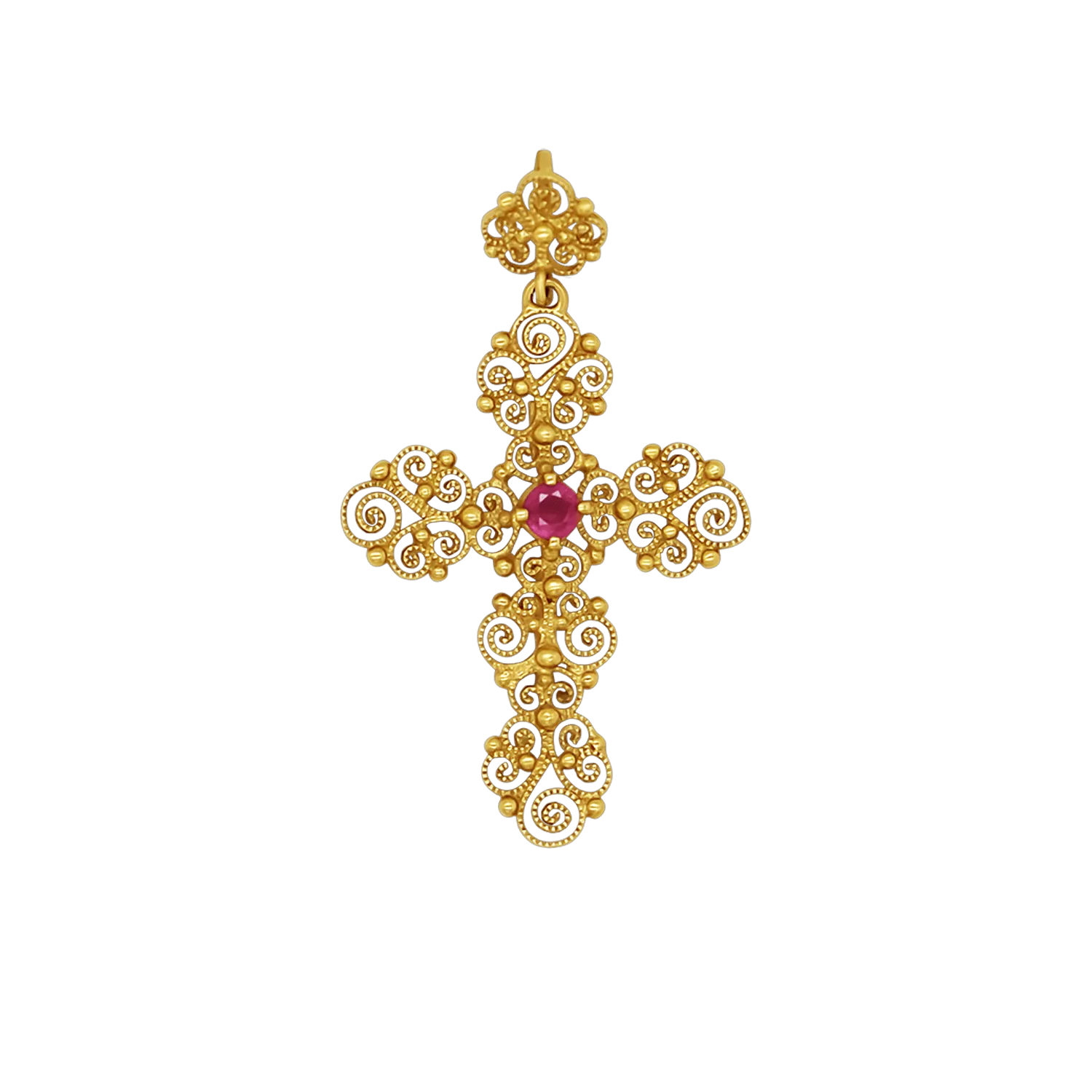 MADREVITATO CROSS PENDANT - GOLD AND RUBY