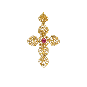 MADREVITATO CROSS PENDANT - GOLD AND RUBY