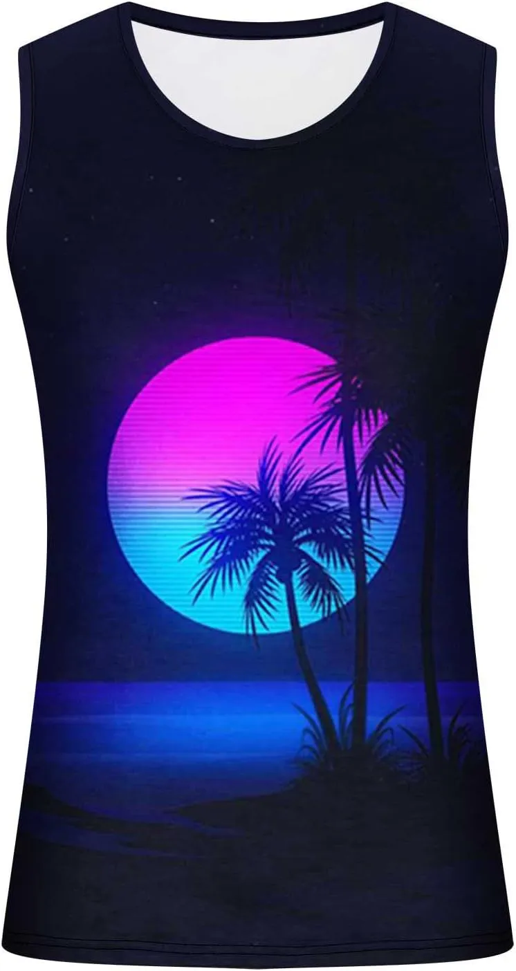 NaRHbrg Palm Tree Tanks Tops for Mens Cool Printed Graphic Sleeveless Tank Top Muscle Shirt for Workout Gym Jogging