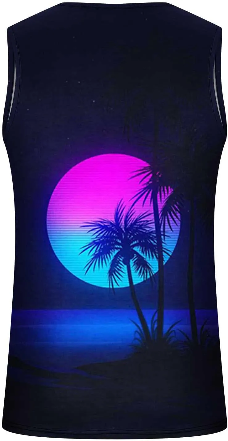 NaRHbrg Palm Tree Tanks Tops for Mens Cool Printed Graphic Sleeveless Tank Top Muscle Shirt for Workout Gym Jogging
