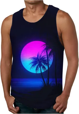 NaRHbrg Palm Tree Tanks Tops for Mens Cool Printed Graphic Sleeveless Tank Top Muscle Shirt for Workout Gym Jogging