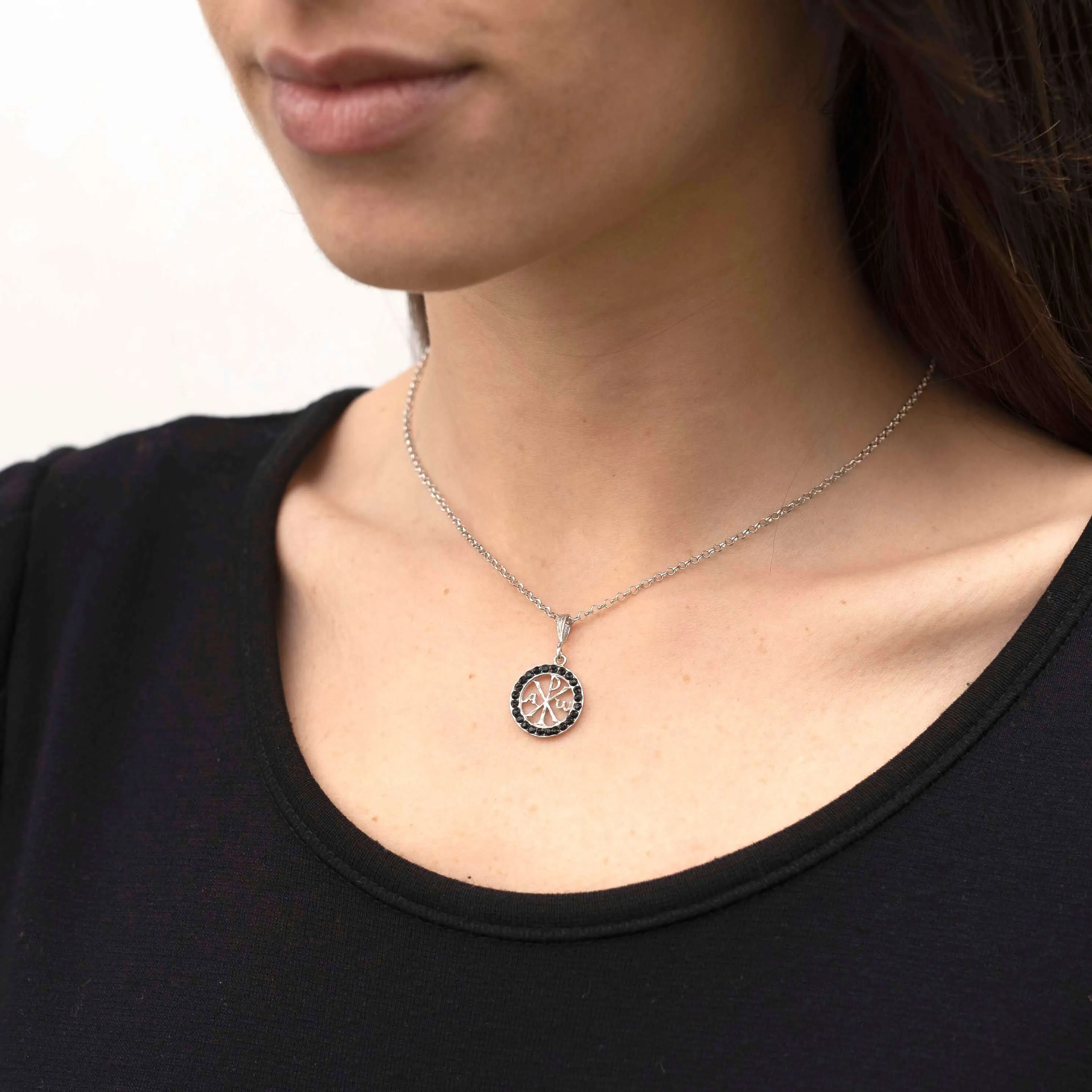 PEACE CROSS - BLACK SWAROVSKI PENDANT - SILVER
