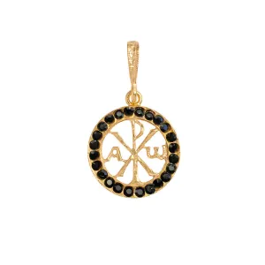 PEACE CROSS - BLACK SWAROVSKI PENDANT - VERMEIL SILVER