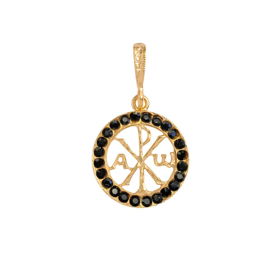 PEACE CROSS - BLACK SWAROVSKI PENDANT - VERMEIL SILVER