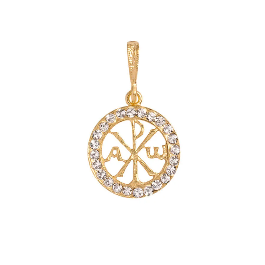 PEACE CROSS - WHITE SWAROVSKI PENDANT - VERMEIL SILVER