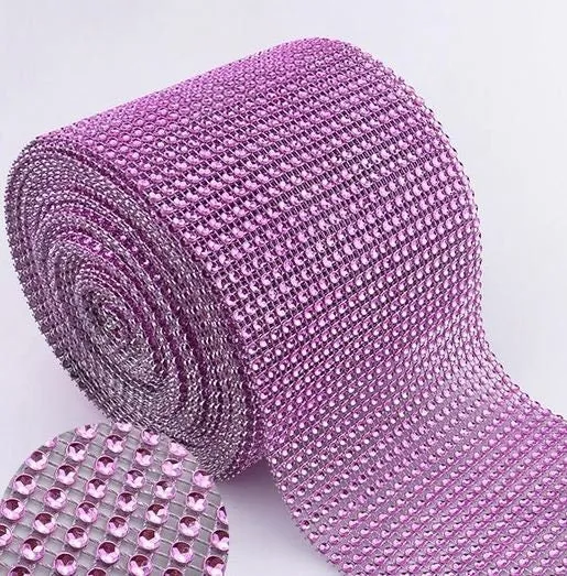 Rose pink Diamante ribbon, Crystal effect cake trim, BUY 1 GET 1 FREE diamond mesh, bling mesh 1 Meter cake trim. by Crystal wedding uk