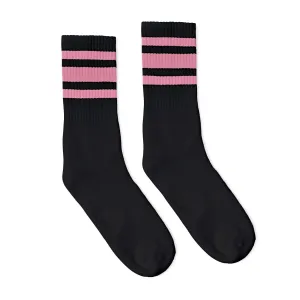 SOCCO Crew Length Socks - BLACK W/ PINK STRIPES