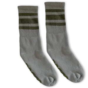 SOCCO Crew Length Socks - GRAY W/ SCOUT GREEN STRIPES