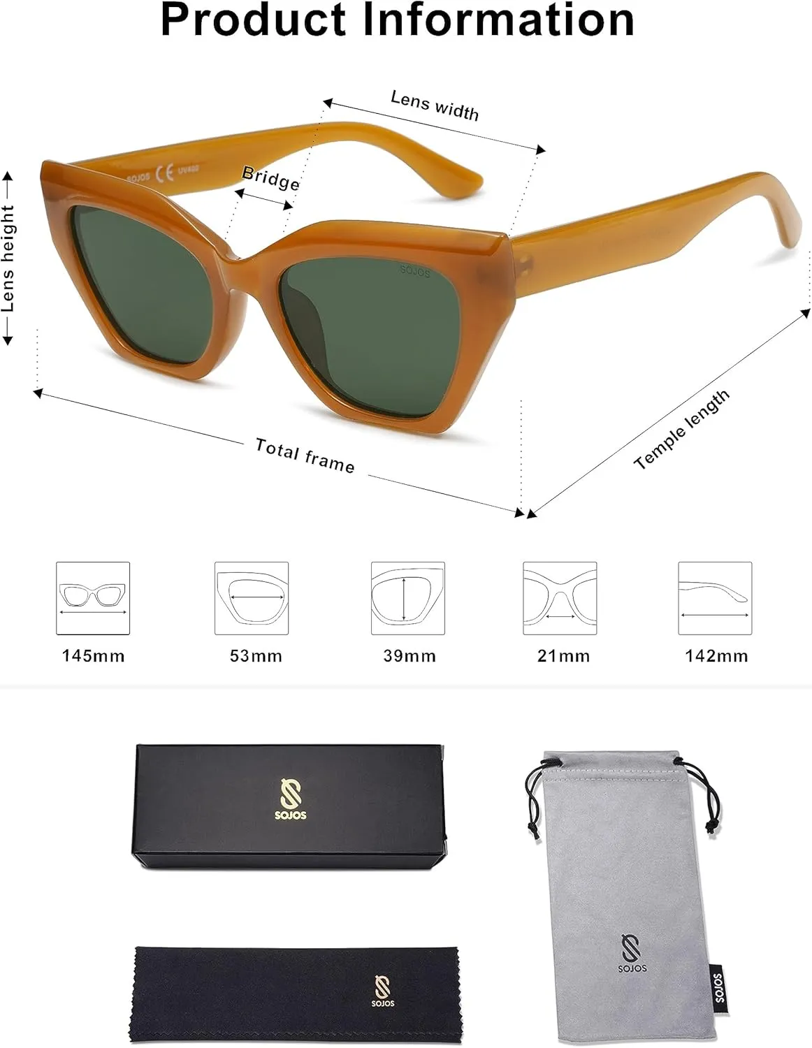 SOJOS Square Cat Eye Polarized Sunglasses for Women Small Retro Vintage Trendy Cateye Shades Sunnies Gafas de sole SJ2235