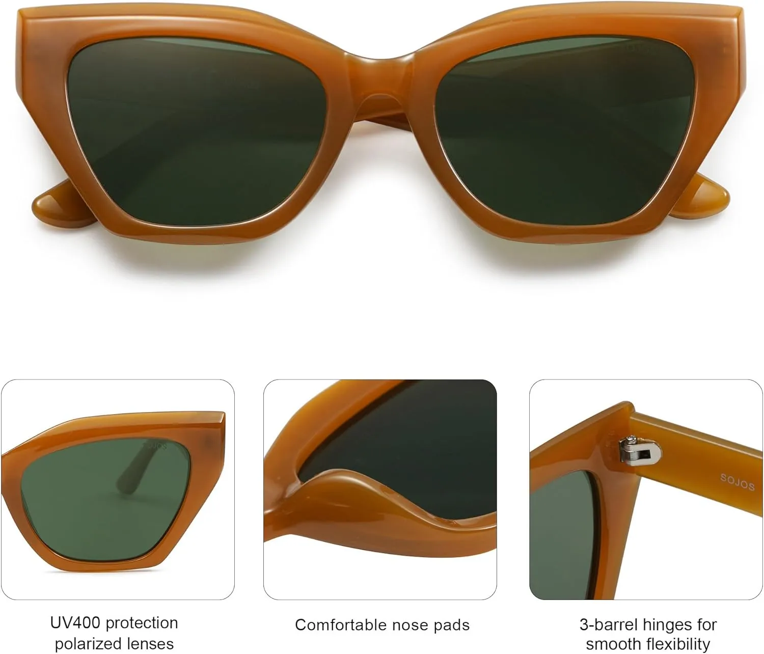 SOJOS Square Cat Eye Polarized Sunglasses for Women Small Retro Vintage Trendy Cateye Shades Sunnies Gafas de sole SJ2235