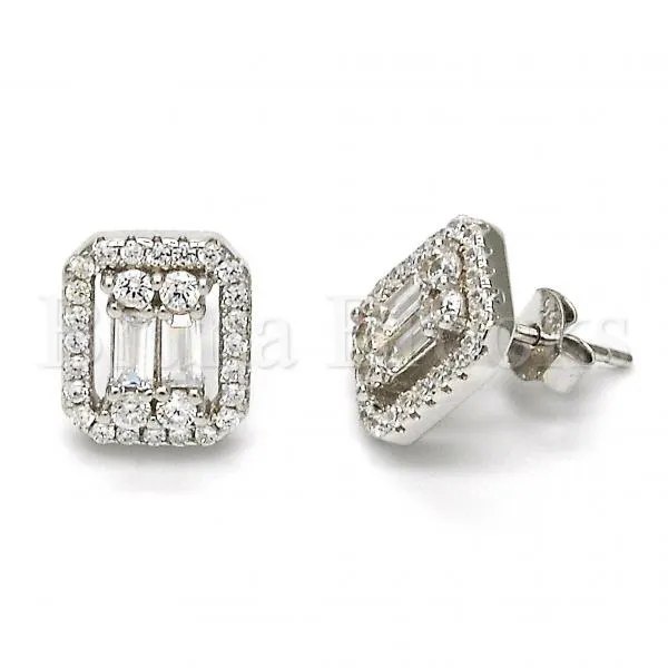 Sterling Silver 02.175.0108 Stud Earring, with White Cubic Zirconia, Polished Finish, Rhodium Tone