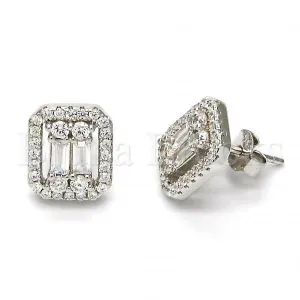 Sterling Silver 02.175.0108 Stud Earring, with White Cubic Zirconia, Polished Finish, Rhodium Tone