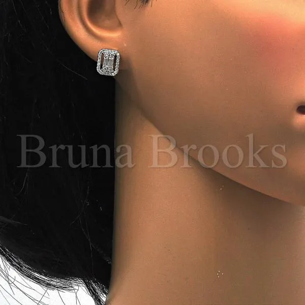 Sterling Silver 02.175.0108 Stud Earring, with White Cubic Zirconia, Polished Finish, Rhodium Tone