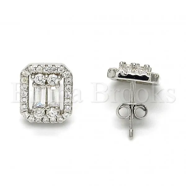Sterling Silver 02.175.0108 Stud Earring, with White Cubic Zirconia, Polished Finish, Rhodium Tone